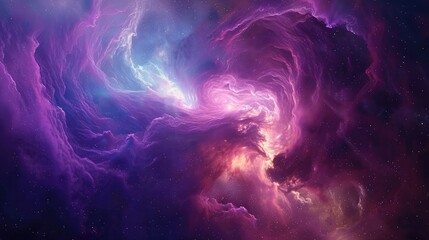 A mesmerizing cosmic nebula with swirling hues of vibrant purples, blues, and pinks, evoking a sense of awe and wonder in the vastness of space.