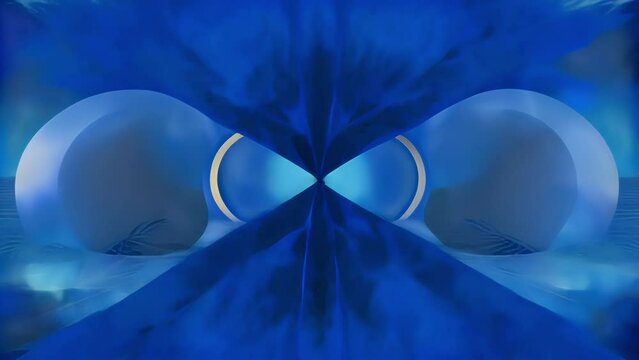 A pair of parallel lines of varying thickness stretching into infinity create a portallike illusion in a sea of abstract shapes.