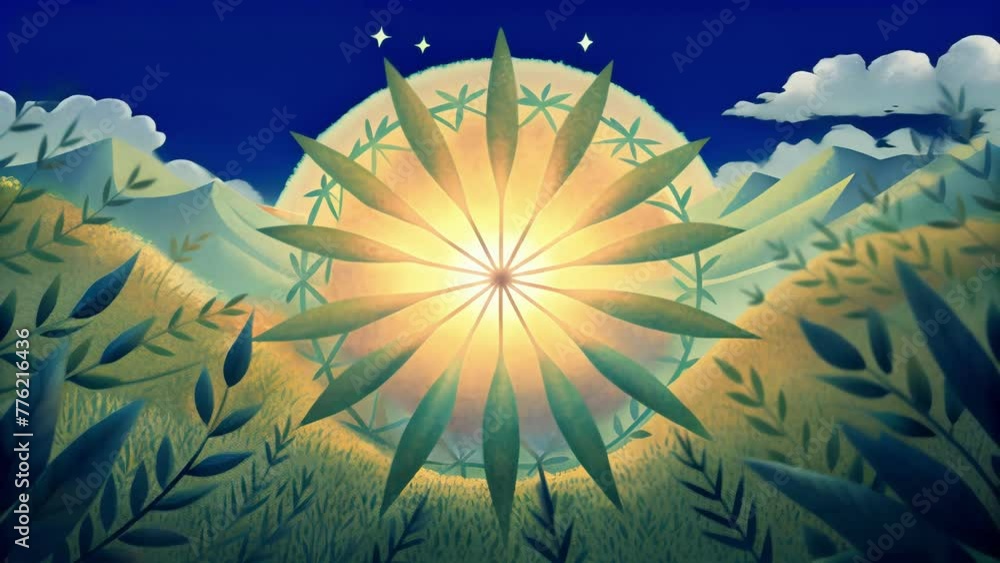 Poster A kaleidoscope of light and shadows pulsating and shifting across a meadow as the gentle breeze rustles through the leaves.