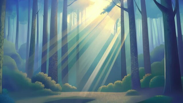 In this abstract image soft beams of dappled light break through the dense forest creating a feeling of serenity and mystery.