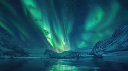 A mesmerizing display of the Northern Lights dancing across the night sky, painting it with hues of...