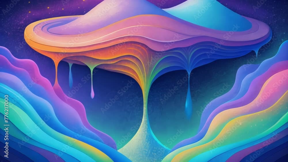 Poster a cascade of liquid colors that flow and merge creating an otherworldly spectral shift.