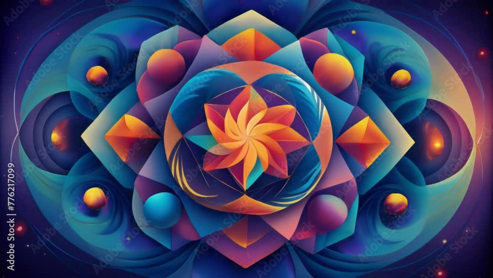Poster A symphony of geometric shapes and colors dancing in harmony and creating a hypnotic effect.