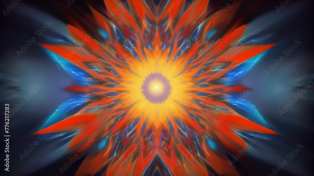Poster a burst of vibrant energy erupting from a central point spreading and expanding in all directions.