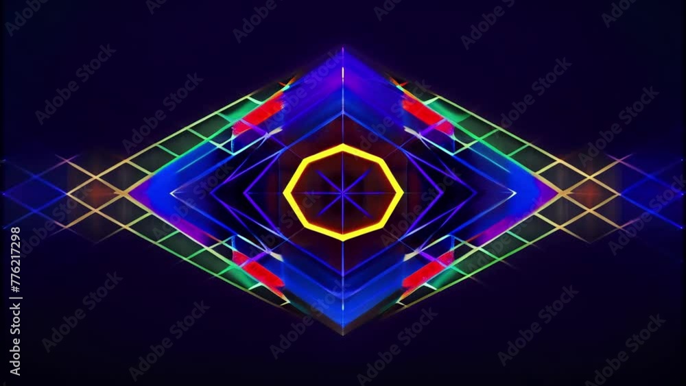 Poster an abstract representation of a neon grid with its vibrant colors creating a sense of movement and e