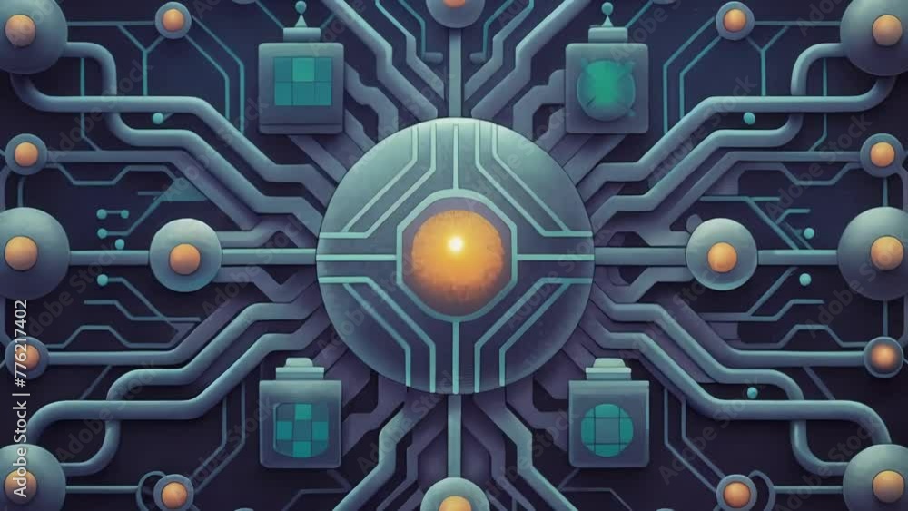 Poster A chaotic but organized composition of lines and circuits conveying the complexity and efficiency of a futuristic circuitry system.