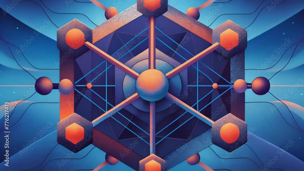 Aufkleber A series of abstract shapes and lines converging and diverging depicting the endless possibilities and connections found in futuristic