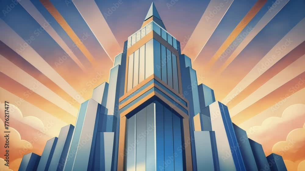 Poster a sharp and angular skyscr its crisp lines and metallic exterior exuding art deco sophistication.