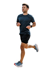 Male trainer runner running workout warm up. Isolated background.