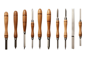The Artisans Arsenal: A Collection of Wood Carving Tools. - obrazy, fototapety, plakaty
