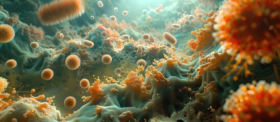 Fototapeta na wymiar Vibrant Microbial Mat Interactions A Thriving Marine Microscopic Community
