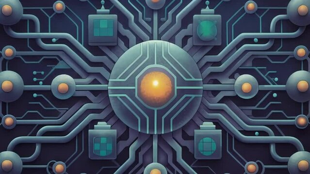 A chaotic but organized composition of lines and circuits conveying the complexity and efficiency of a futuristic circuitry system.