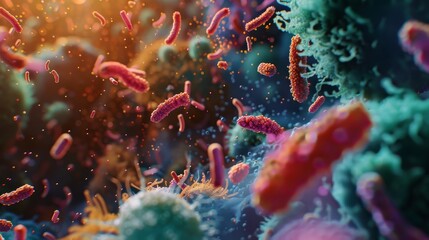 Explore the microscopic world in 4K, where micronutrients and beneficial bacteria unite in a 3D close-up