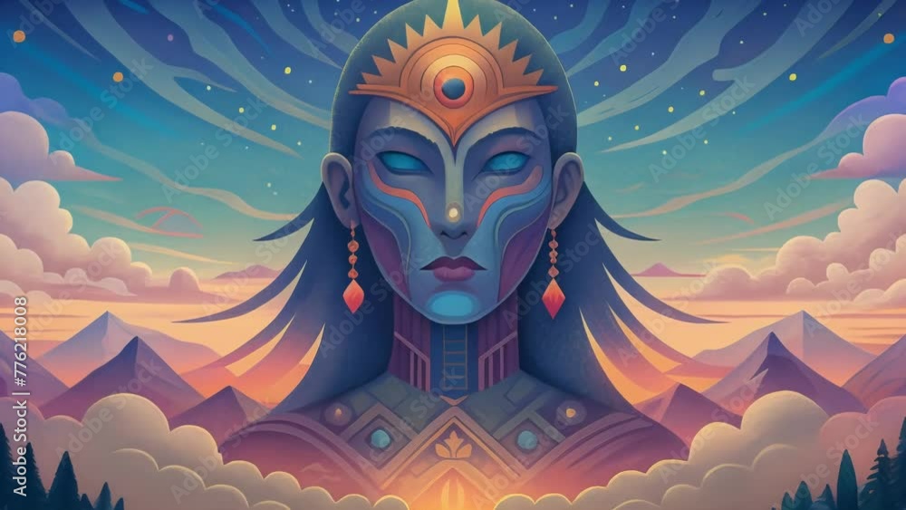 Poster an otherworldly vision of a tribal tapestry with surreal and dreamlike imagery melding together to c