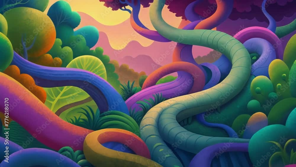 Leinwandbilder a psychedelic forest of twisting twirling vines in every color of the rainbow.