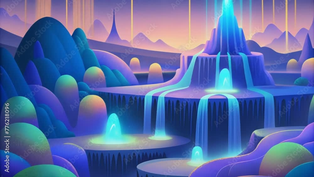 Aufkleber An abstract landscape of cascading neon waterfalls with each droplet representing a different digital element in the overwhelming flood of