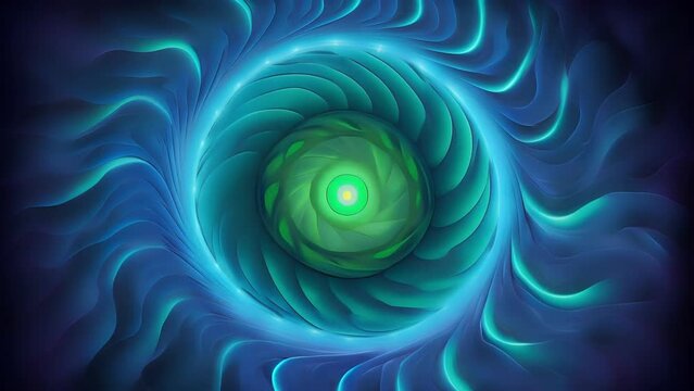 Swirling tendrils of neon green and electric blue merging into a hypnotic psychedelic portal.