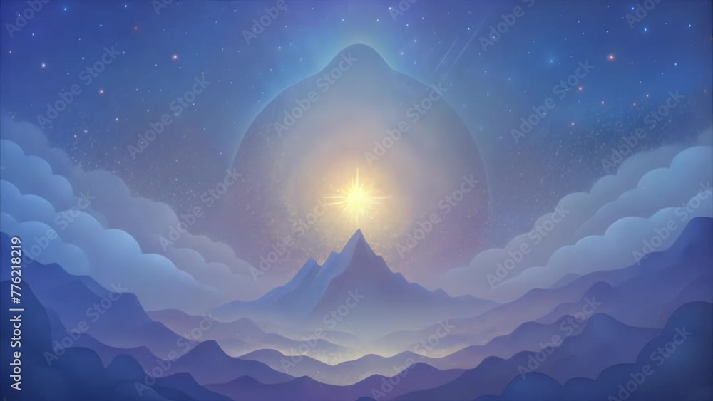 Aufkleber glimmers of light peeking through a nebulous backdrop casting a serene and tranquil atmosphere.