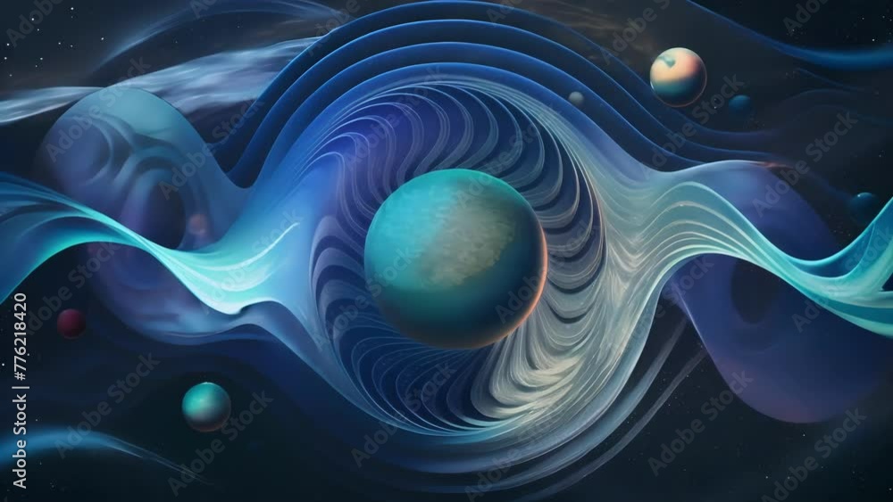 Wall mural A celestial and cosmic depiction of sound waves with swirling and intertwining lines and shapes evoking a sense of the vastness and endlessness