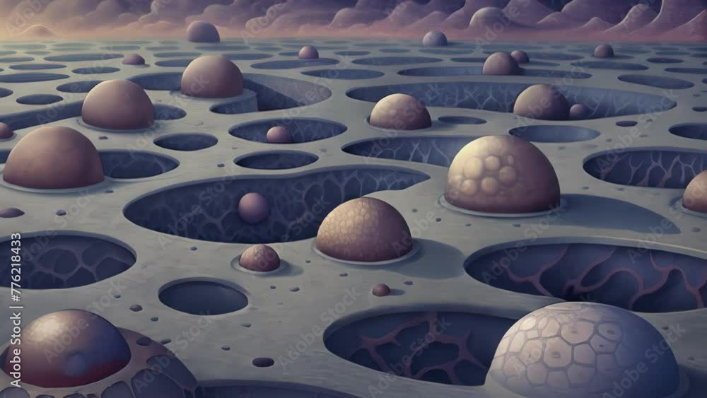 Aufkleber An endless field of craters in varying sizes and depths connected by intricate lines and cracks creating a mesmerizing maze of textures.