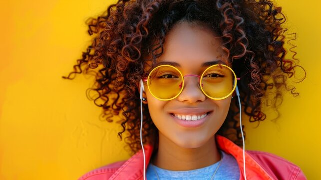 charming cheerful girl listening to a playlist generative ai