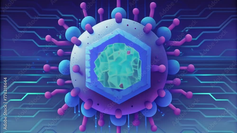 Poster A glitchy pixelated image of a cell suggesting a digital malfunction within the cybernetic system.