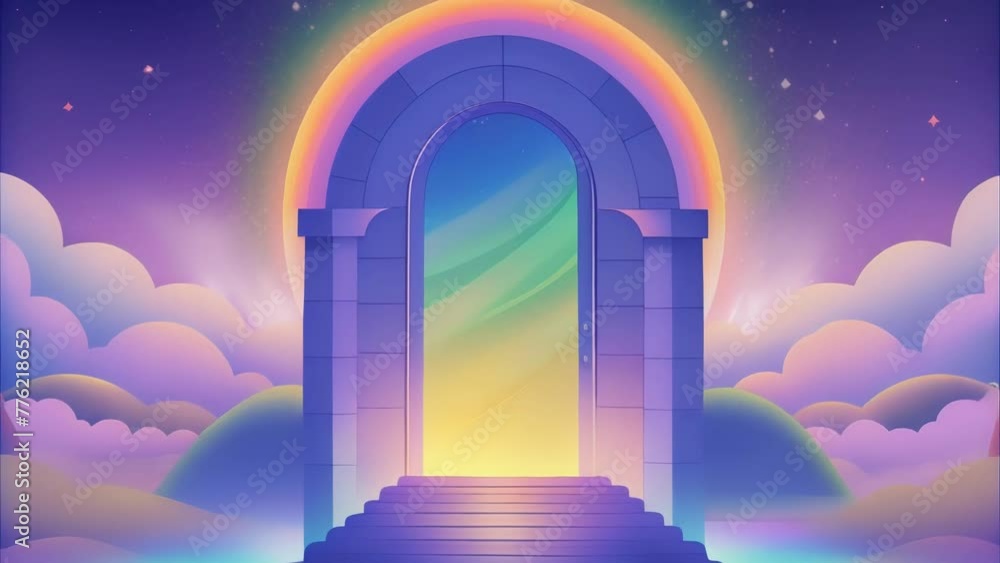 Poster An ethereal gateway beckoning to a world beyond our own adorned with a rainbow of celestial hues.