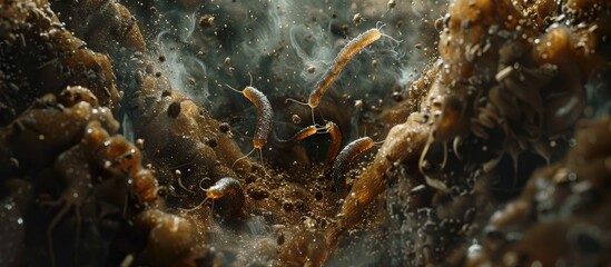 Microscopic Journey Nematodes Wriggling Through Soils Intricate Spaces - obrazy, fototapety, plakaty