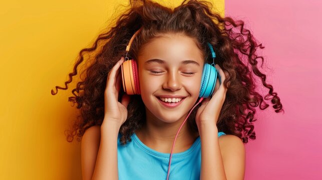 charming cheerful girl listening to a playlist generative ai