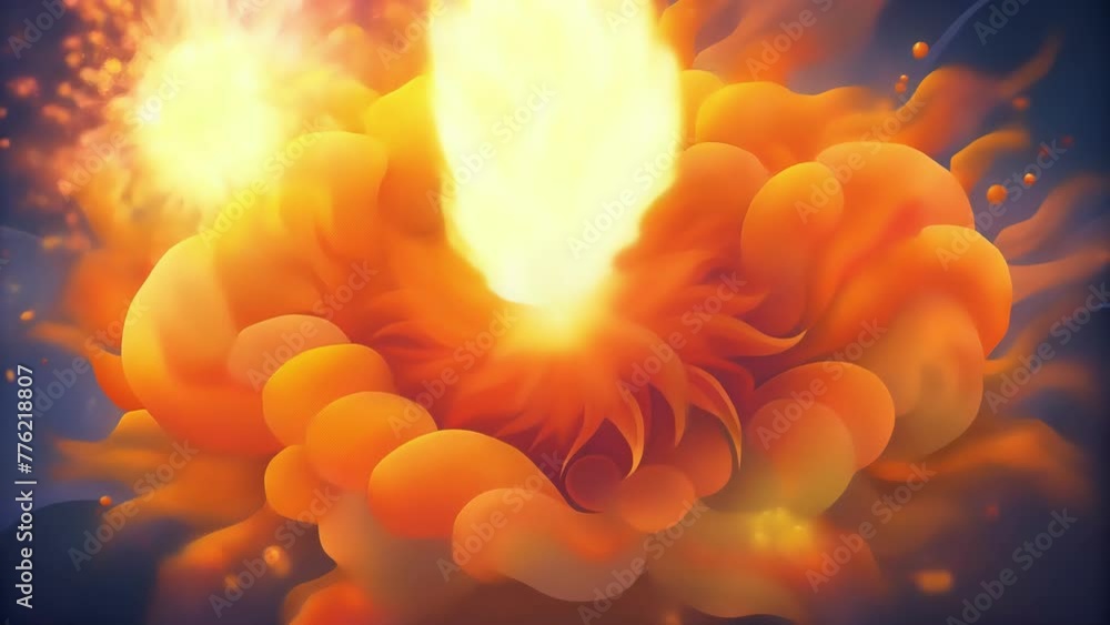 Poster A burst of vibrant oranges and yellows cascading and intertwining to create a fiery explosion.