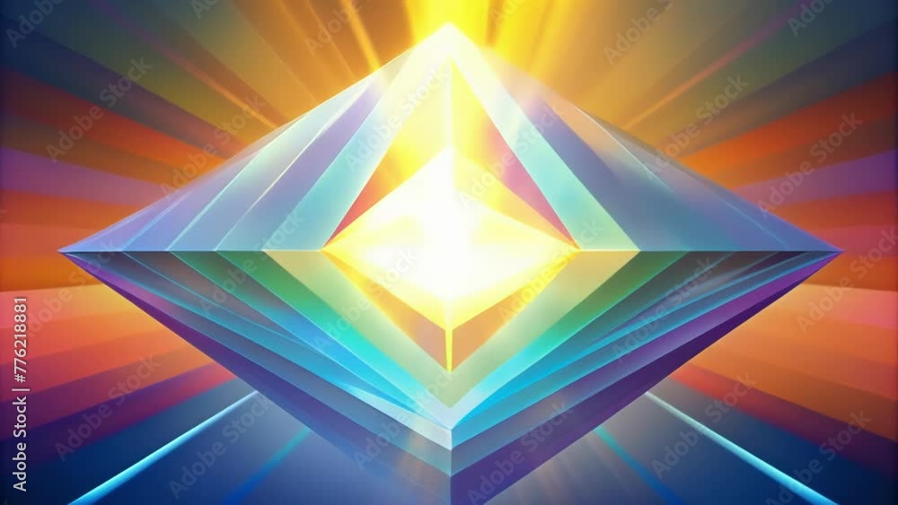 Poster An abstract representation of a prism with polarized rays of light bending and refracting to create a dazzling display of colors.