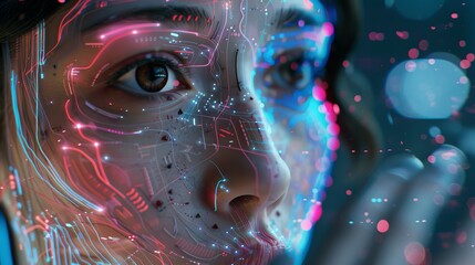 Exploring the complexity of multiple identities through the lens of AI technology, revealing the depth of digital personas - obrazy, fototapety, plakaty