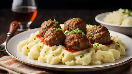 Mashed potatoes paired with fresh meatballs