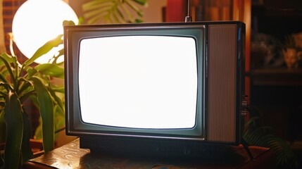 vintage television display with white screen mock up