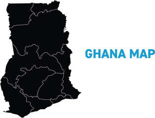 High detailed map of Ghana. Outline map of Ghana. Africa