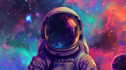 colorful Astronaut in a spacesuit with mirrored protective glass - obrazy, fototapety, plakaty