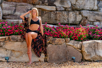 Poolside Radiance: Blonde Bikini Beauty's Private Resort Retreat