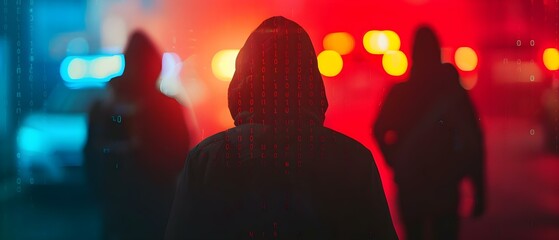 Cybercriminals evade capture as police close in following DDoS attack on business website. Concept Cybercriminals, DDoS Attack, Police Investigation, Business Website, Evading Capture - obrazy, fototapety, plakaty