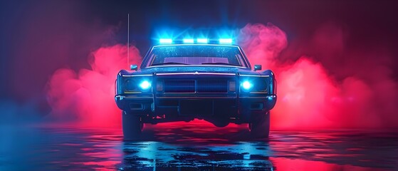 Vintage police car siren in blue and red colors rotating in retro style against a dark background. Concept Vintage Police Car, Siren Lights, Blue and Red, Retro Style, Dark Background - obrazy, fototapety, plakaty