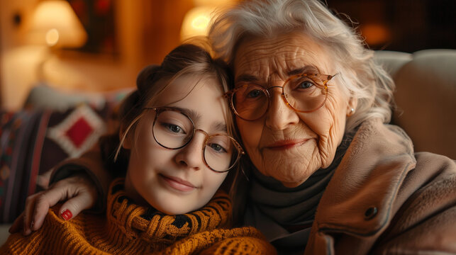 El amor de nieta a su abuela en una imagen enternecedora llena de cari&ntilde;o familiar y ambiente acogedor del hogar.