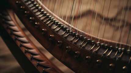 Obraz premium Close up view of the Harp generative ai