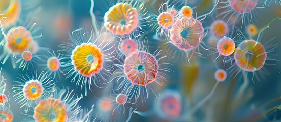Delicate Beauty of Freshwater Plankton Blooms A Vibrant Testimony of Lifes Diversity Under the - obrazy, fototapety, plakaty