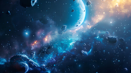 Abstract background. Planets, stars and galaxies in outer space showing the beauty of space exploration.