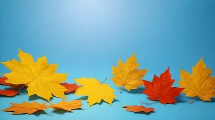 Naklejka na ściany i meble Photorealistic autumn leaves on a bright background.