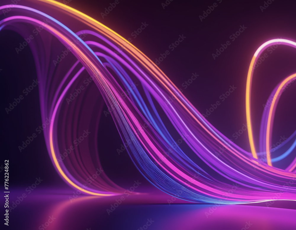 Poster a digital artwork featuring a dynamic wave in varying shades of purple, creating a sense of movement