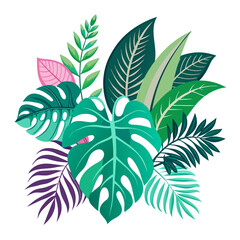 Set of tropical plants leaves. stock illustration