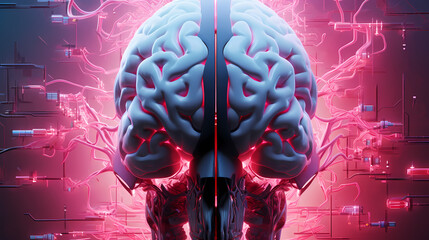 Neon abstract cyber intelligence health artificial brain digital concept pink science technology