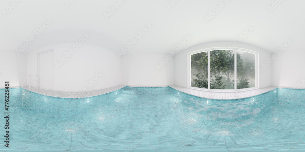 Poster room with pool and large window 360 panorama vr environment map