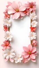 Naklejka na ściany i meble Frame made of beautiful flowers on white background. top view. Space for text