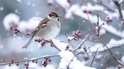 House sparrow in the snow - 776225876